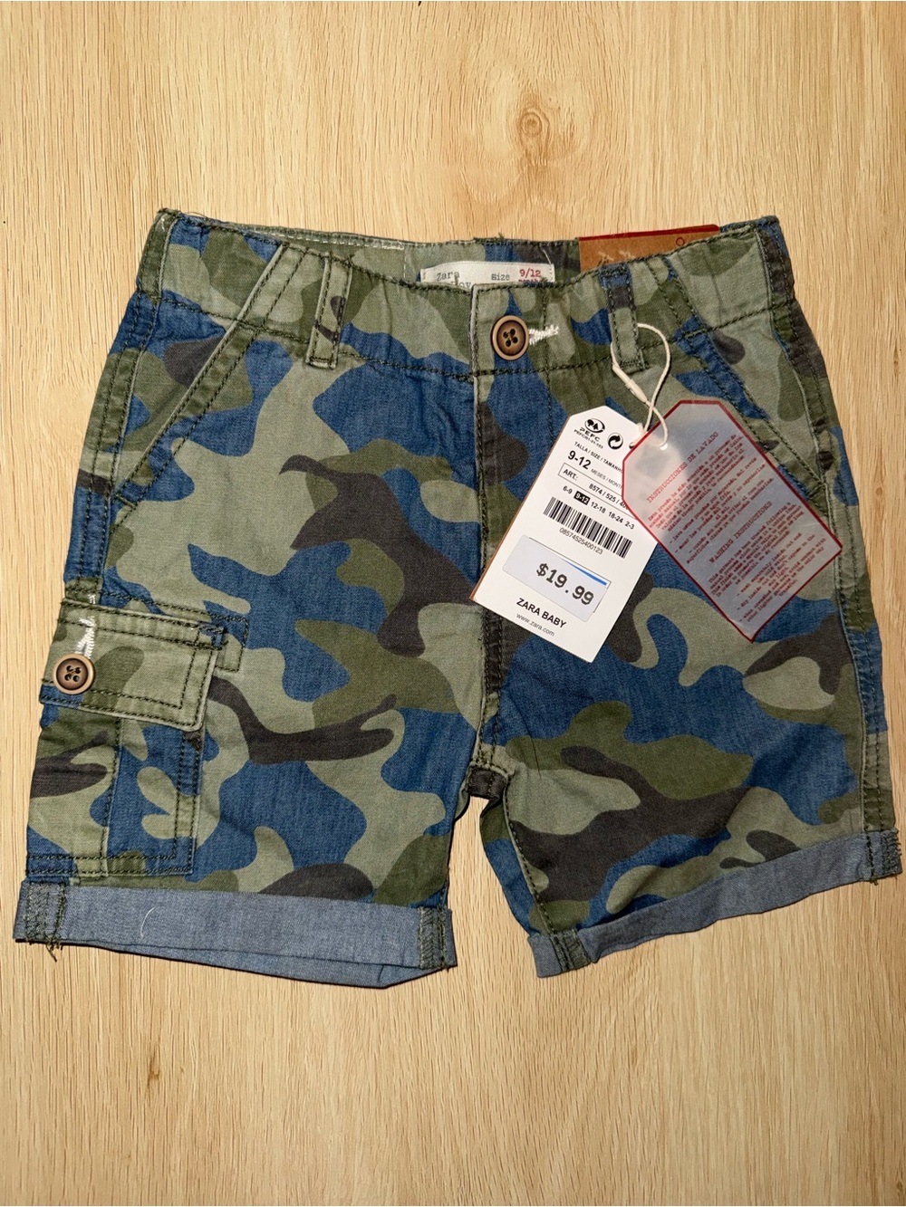 Zara Boys' Camo Cargo Shorts - Green & Blue